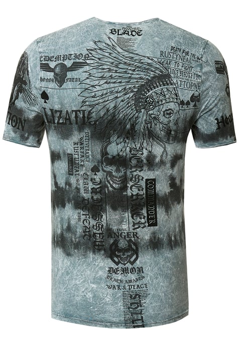 T-shirt in kleur met voorkant in tie-dye batik en bedrukking - Image 2