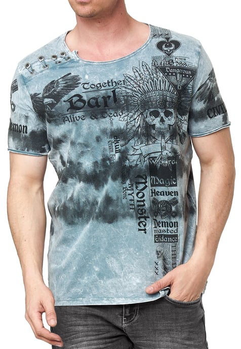 T-shirt in kleur met voorkant in tie-dye batik en bedrukking - Image 3