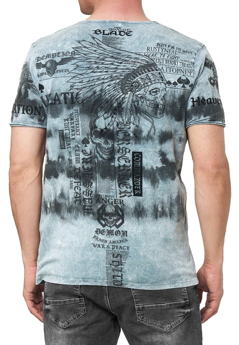 T-shirt in kleur met voorkant in tie-dye batik en bedrukking - Image 4