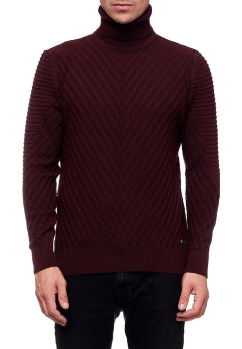 Fine knit V-pattern turtleneck sweater - Image 3