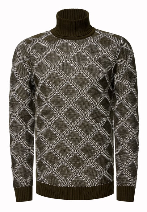 Coarse knit with check pattern Turtleneck sweater - Image 1