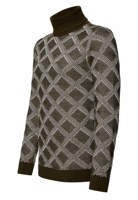 Coarse knit with check pattern Turtleneck sweater - Image 2