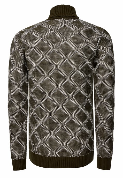 Coarse knit with check pattern Turtleneck sweater - Image 3