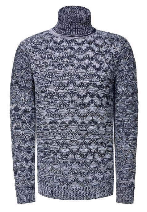 Contrast Coarse Knit Turtleneck Sweater - Image 1