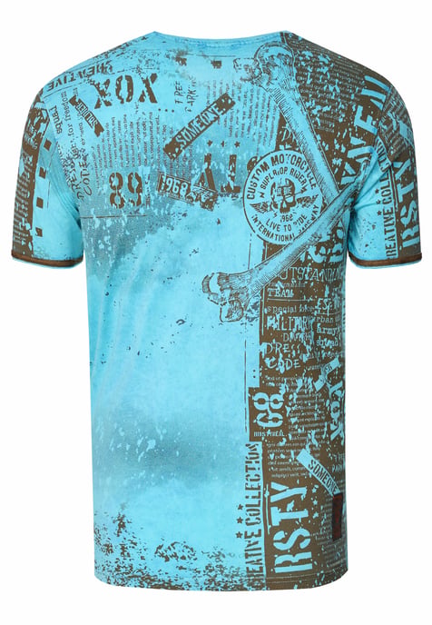 T-shirt met V-hals en all-over skull- en slangprint en suède details - Image 3