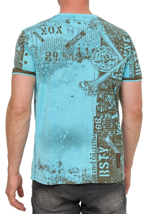 T-shirt met V-hals en all-over skull- en slangprint en suède details - Image 5