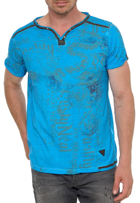 V-hals T-shirt met prints en suède Details - Image 3