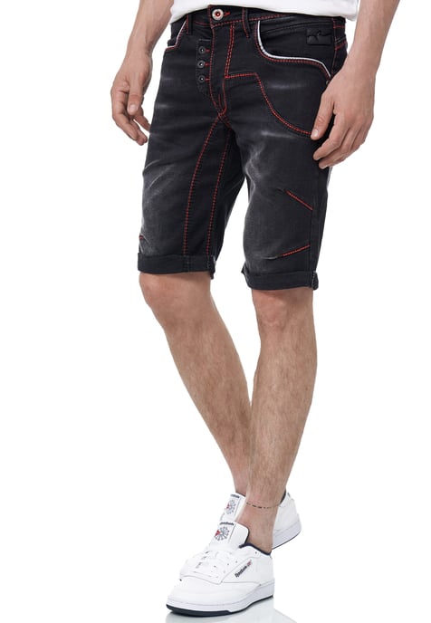Jeansshorts "RUBEN" met contrastnaad en open knoopsluiting - Image 3