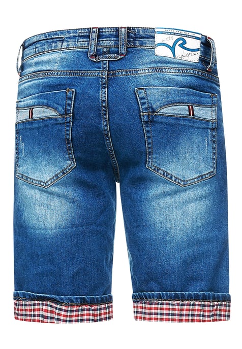 Blauwe gebruikte jeansshorts met ruitjesmotief "SATTO" - Image 2