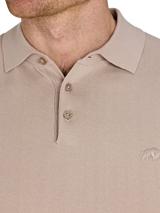 Short Sleeve Knitted Polo / Stone - Image 3