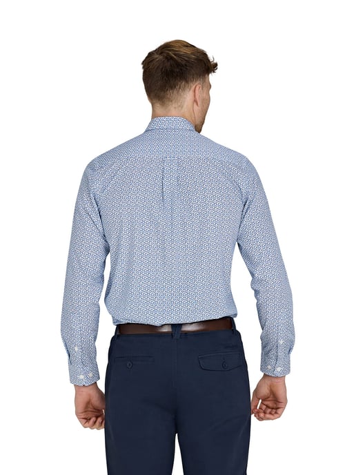 Long Sleeve Pentagon Pattern Cotton Poplin Shirt / White - Image 3