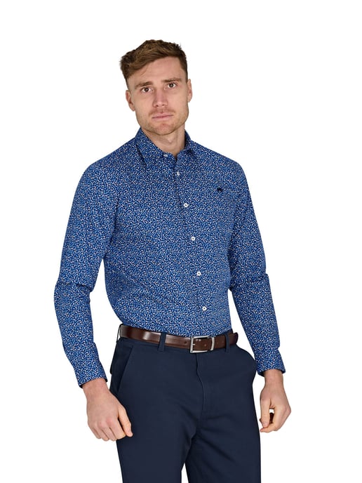 Long Sleeve Flower Bud Cotton Poplin Shirt / Navy - Image 6