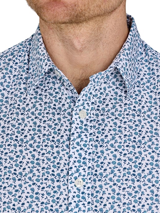 Long Sleeve Floral Print Cotton Poplin Shirt / Sky Blue - Image 3