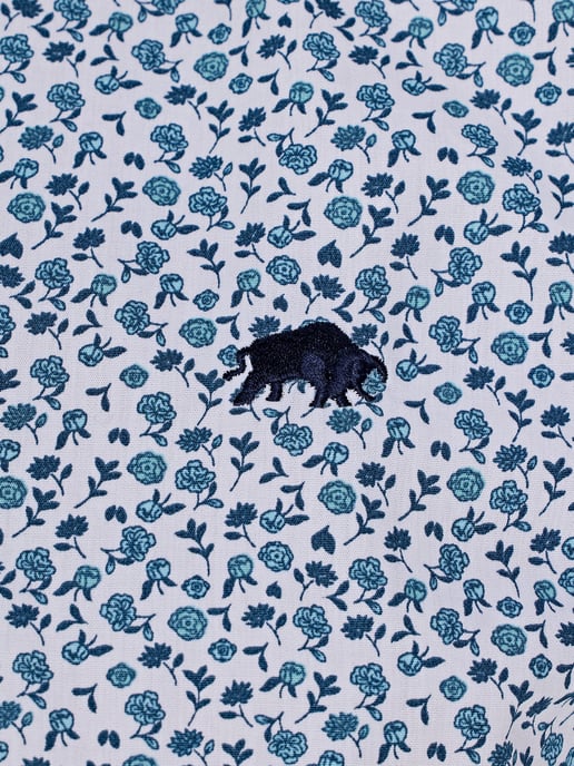 Long Sleeve Floral Print Cotton Poplin Shirt / Sky Blue - Image 4