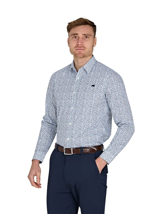 Long Sleeve Floral Print Cotton Poplin Shirt / Sky Blue - Image 5