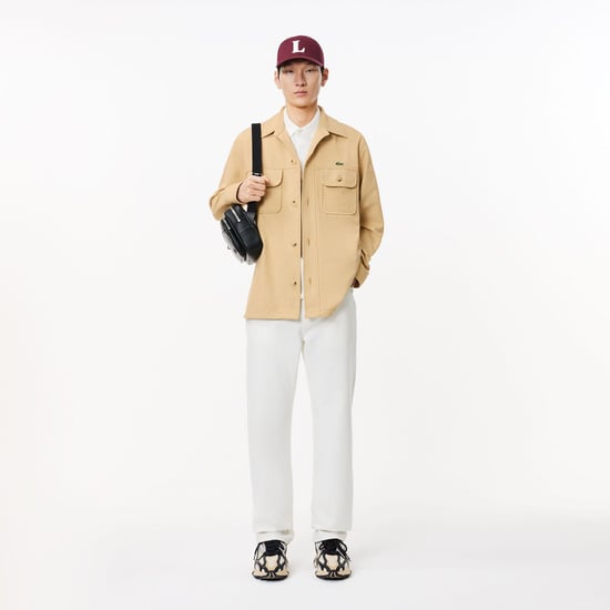 Men's Lacoste Oversized Cotton Twill Plaid Overshirt in Beige - Image 3