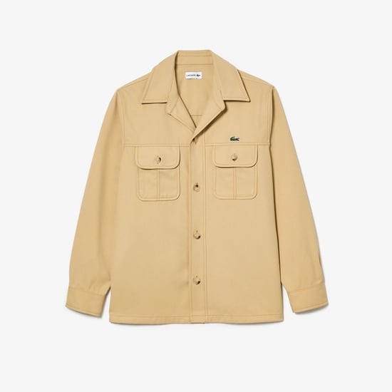 Men's Lacoste Oversized Cotton Twill Plaid Overshirt in Beige - Image 4