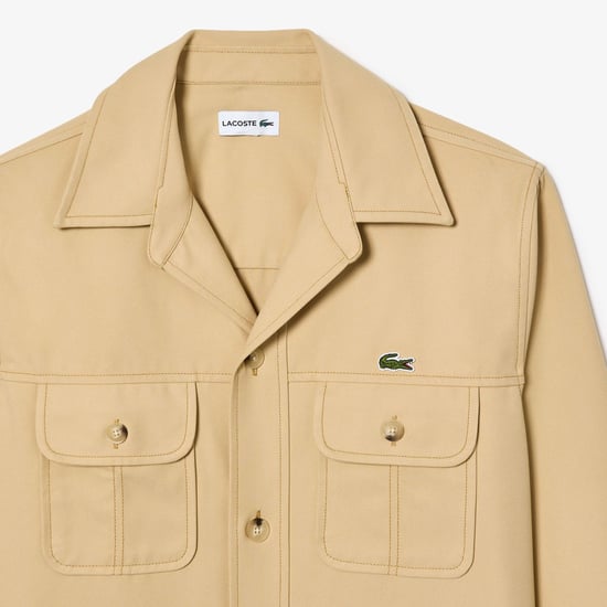 Men's Lacoste Oversized Cotton Twill Plaid Overshirt in Beige - Image 6