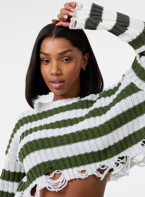 Distressed Striped Crop Knit Jumper - Image 3