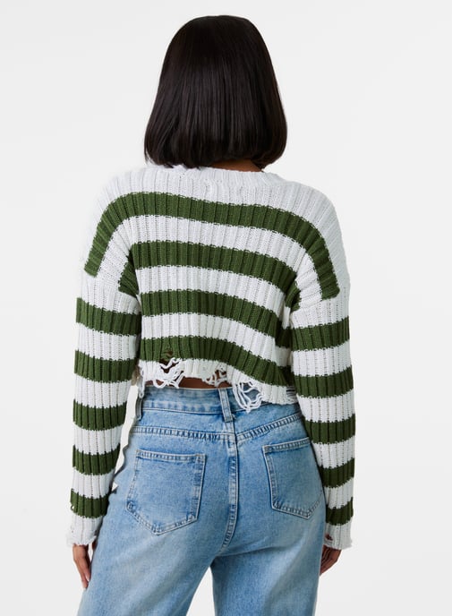 Distressed Striped Crop Knit Jumper - Image 4