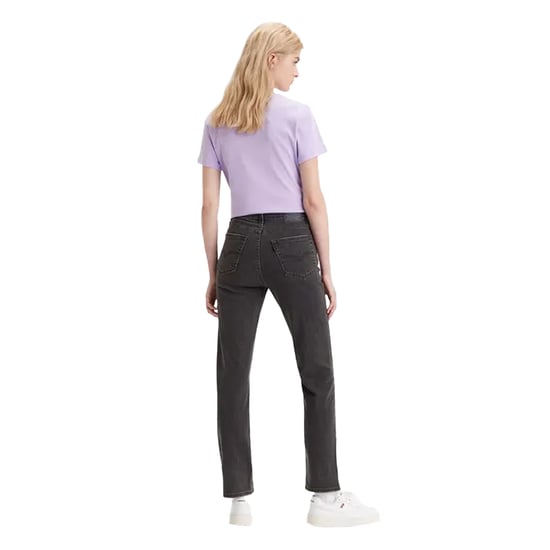 Levis Dam/Ladies 724 Out Of Mind Leather Patch Straight Leg High Rise Jeans (Svart) - Image 2