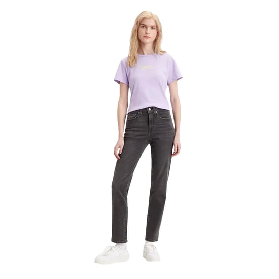 Levis Dam/Ladies 724 Out Of Mind Leather Patch Straight Leg High Rise Jeans (Svart) - Image 3