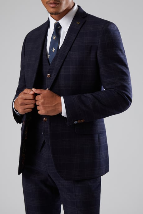 Slim Fit Ryder Navy Check Jacket - Image 1
