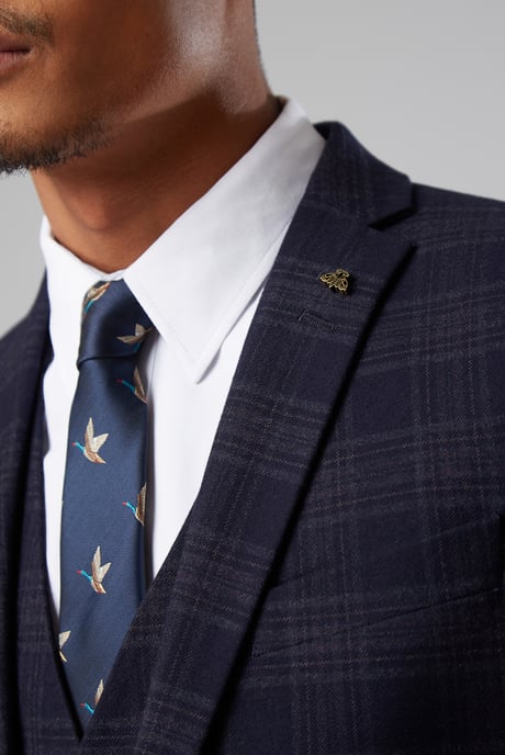 Slim Fit Ryder Navy Check Jacket - Image 3