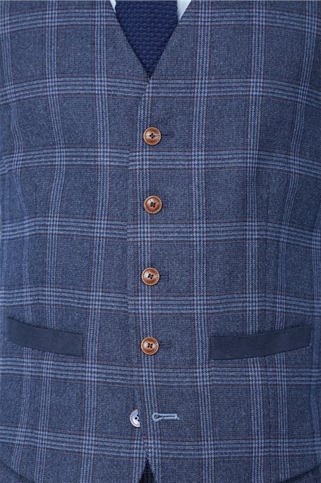 Hart Navy Tweed With Check Waistcoat - Image 3