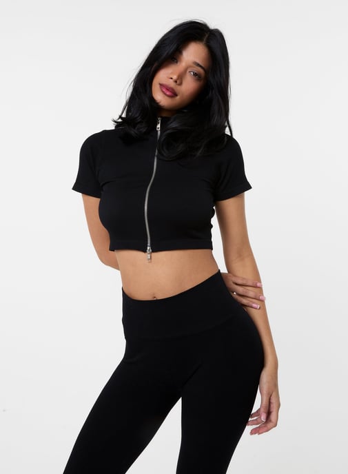 Double Zip Short Sleeve Rib Top - Image 3