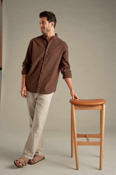 Linen Shirt - Coffee - Image 4