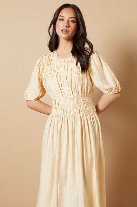 Shirred Bodice Puff Sleeve Midi Dress - Image 2
