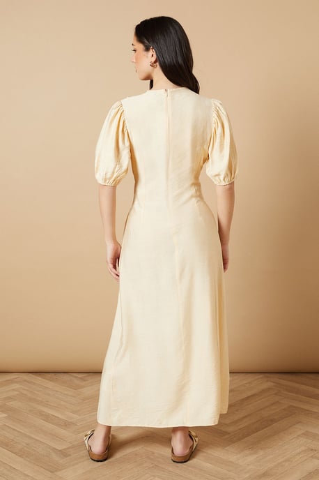 Shirred Bodice Puff Sleeve Midi Dress - Image 3