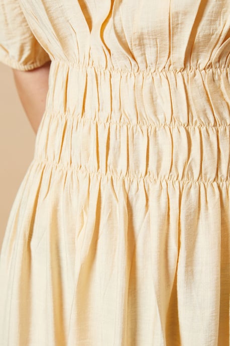 Shirred Bodice Puff Sleeve Midi Dress - Image 5