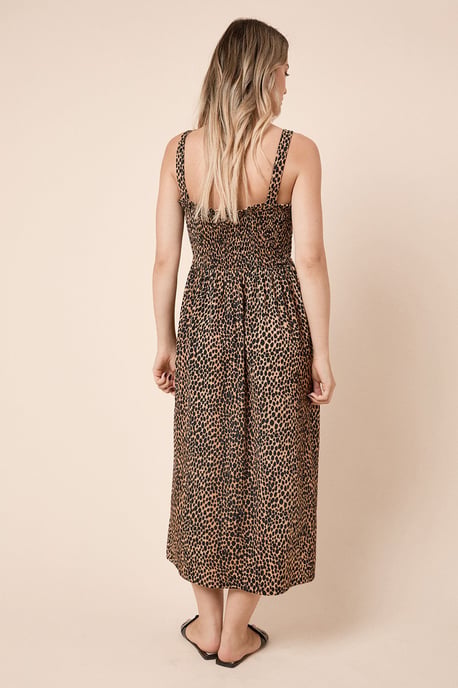 Animal Shirred Bodice Strappy Midi Dress - Image 3