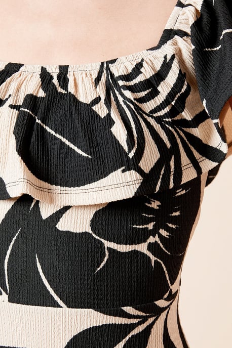 Mono Palm Frill Tiered Hem Midi Dress - Image 5