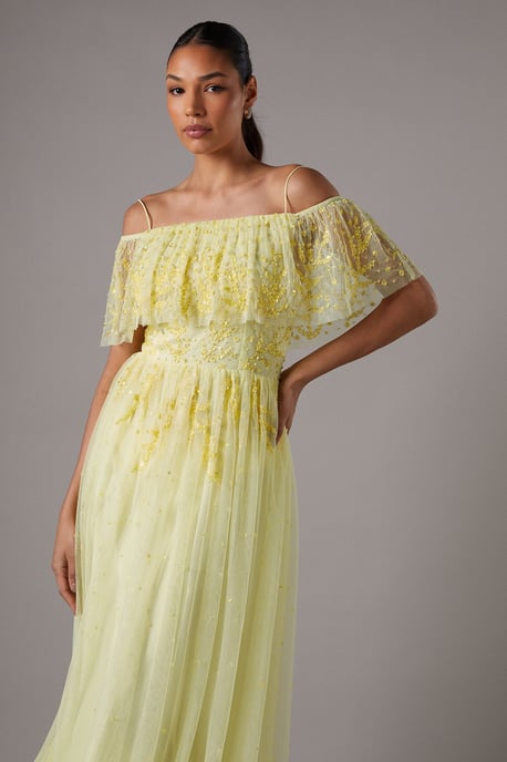 Sequin Mesh Midi Dress With Flutter Sleeves - Image 2