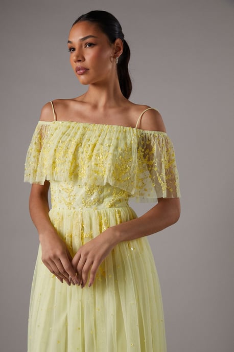 Sequin Mesh Midi Dress With Flutter Sleeves - Image 4