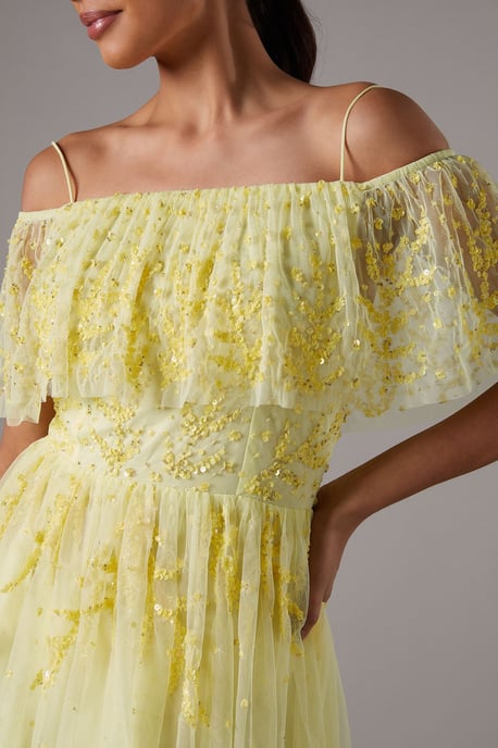 Sequin Mesh Midi Dress With Flutter Sleeves - Image 5