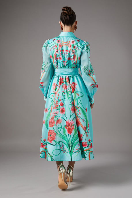 Boarder Print Organza Shirt Dress - Image 4
