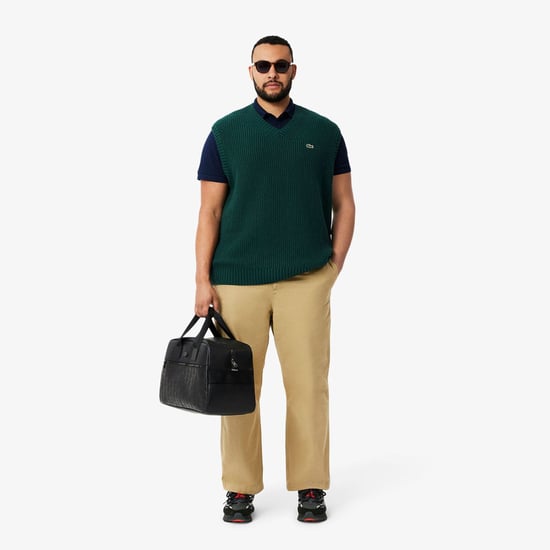 Men's Lacoste Carded Wool V-Neck Sweater Vest in Green - Image 2
