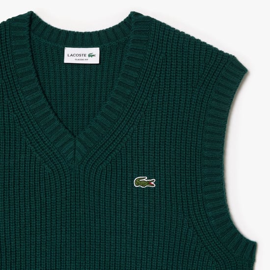 Men's Lacoste Carded Wool V-Neck Sweater Vest in Green - Image 4