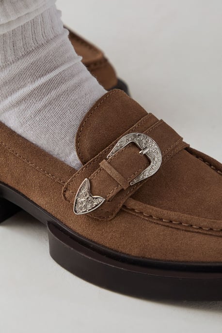 Faith: Betsy Suede Western Buckle Chunky Loafers - Image 4