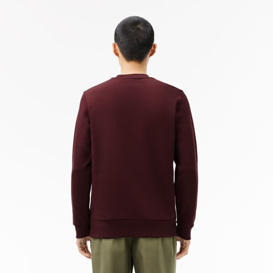 Men's Lacoste Fleece Crewneck Sweatshirt in red maroon - Image 2