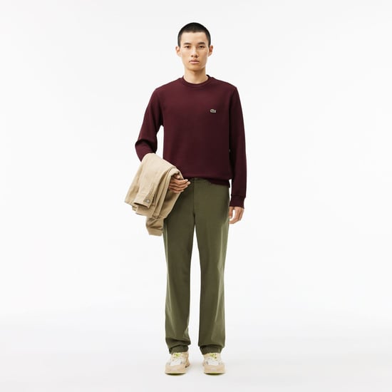 Men's Lacoste Fleece Crewneck Sweatshirt in red maroon - Image 3
