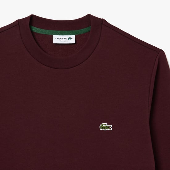 Men's Lacoste Fleece Crewneck Sweatshirt in red maroon - Image 5