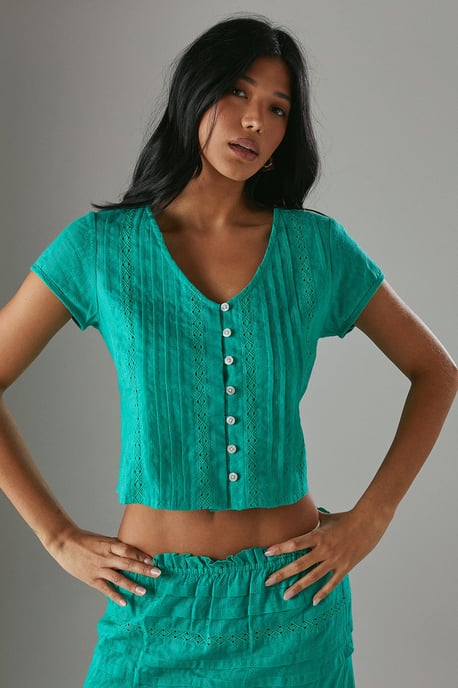 Cotton Dobby Trim Insert Boho Skirt - Image 1