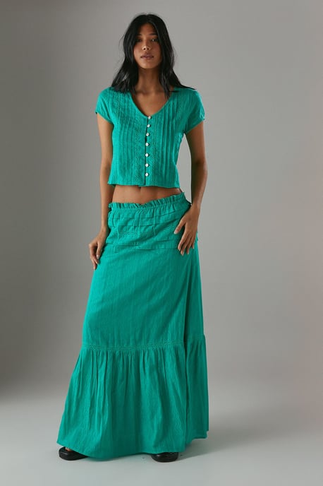 Cotton Dobby Trim Insert Boho Skirt - Image 2