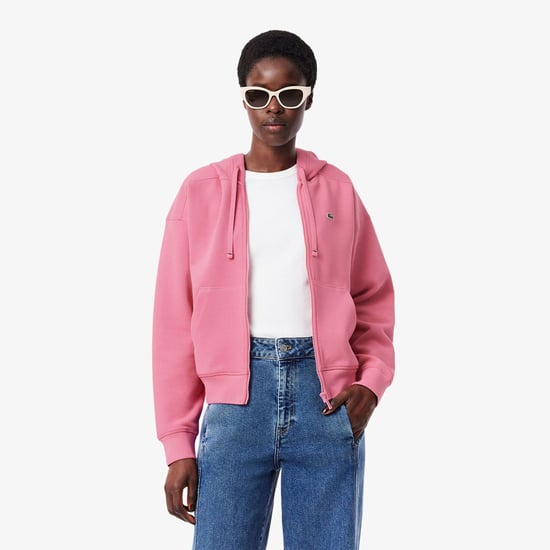 Women's Lacoste Zip-Up Piqué Hoodie in Pink - Image 1
