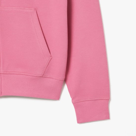 Women's Lacoste Zip-Up Piqué Hoodie in Pink - Image 6